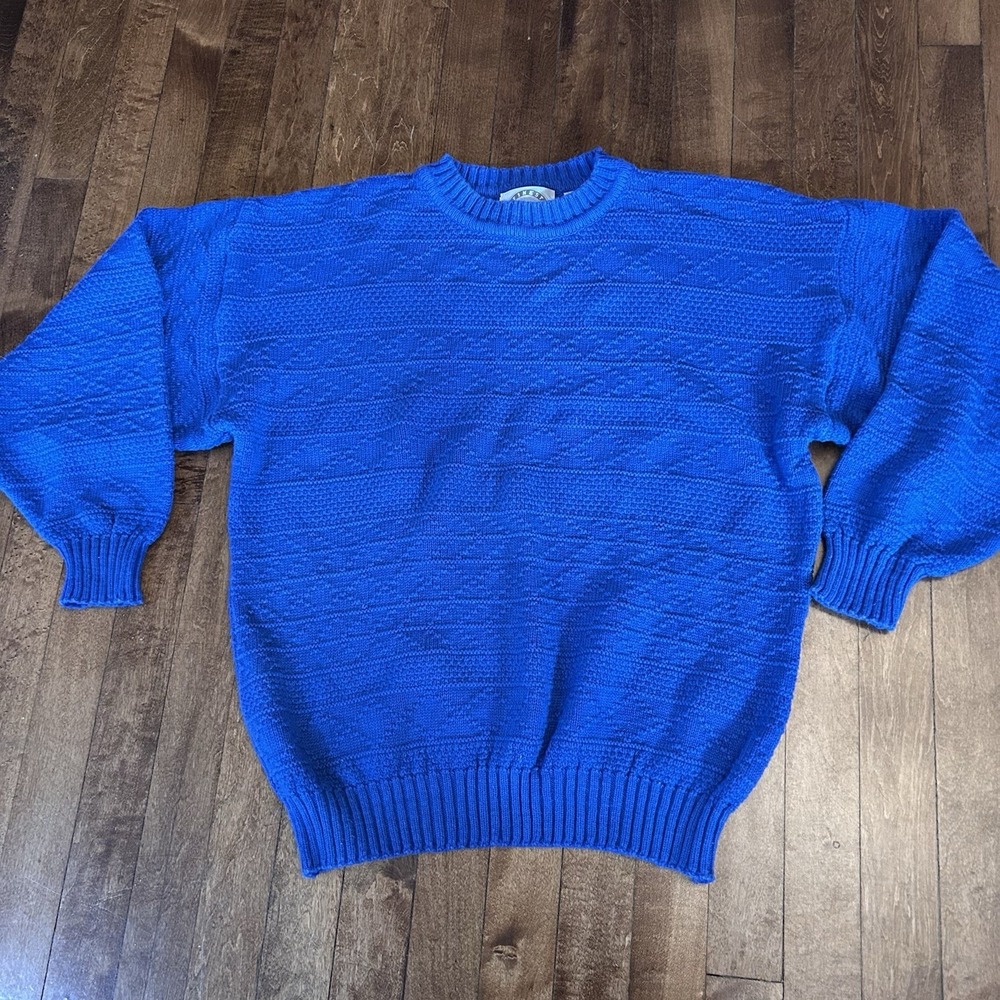 VTG 90s Chunky Cable Knit Free Fall Sweater Boxy Fit Cobalt Blue Crewneck L men